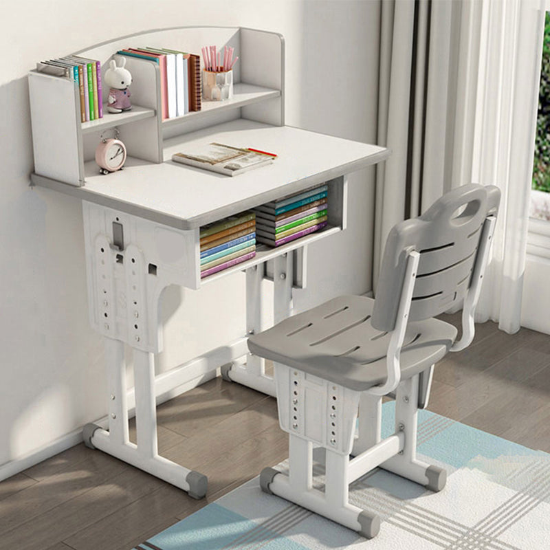 Adjustable Kids Desk Solid Wood Desk and Chair Set with Bookshelf