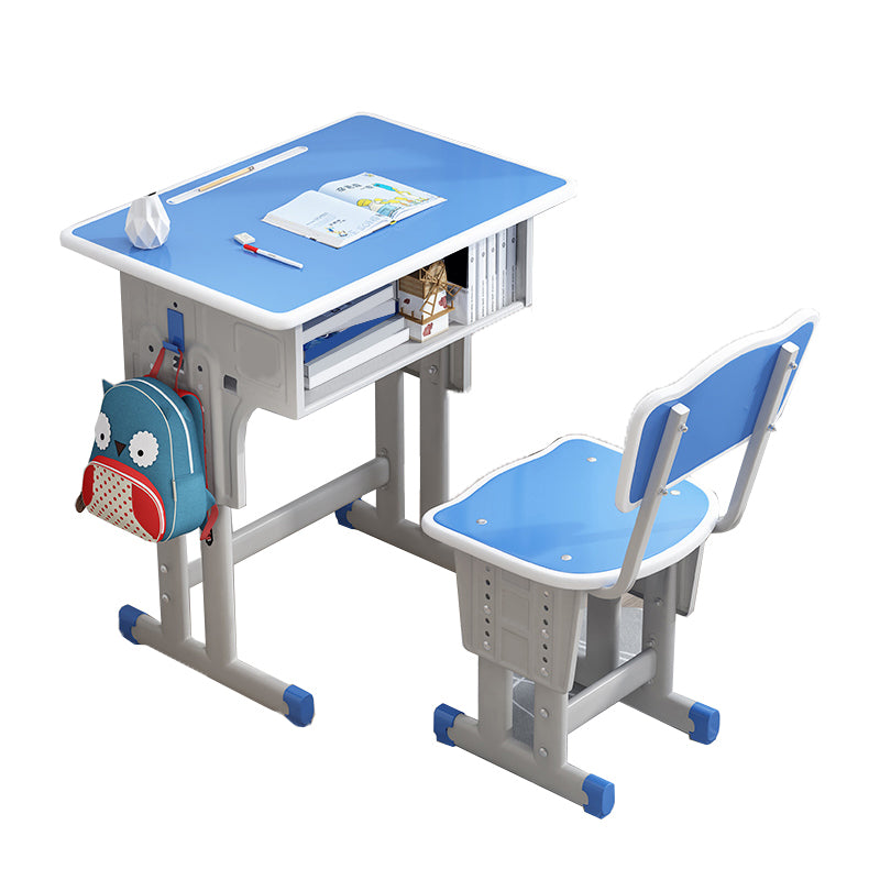 Adjustable Kids Desk Solid Wood Desk and Chair Set with Bookshelf