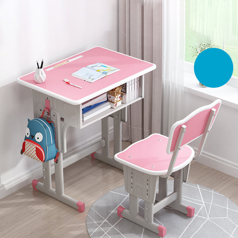 Adjustable Kids Desk Solid Wood Desk and Chair Set with Bookshelf