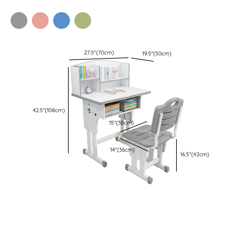 Adjustable Kids Desk Solid Wood Desk and Chair Set with Bookshelf