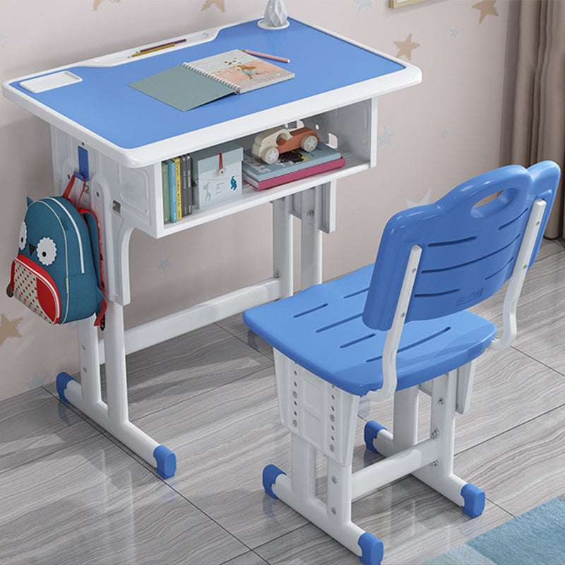 Adjustable Child Desk Solid Wood Desk and Chair Set with Bookshelf