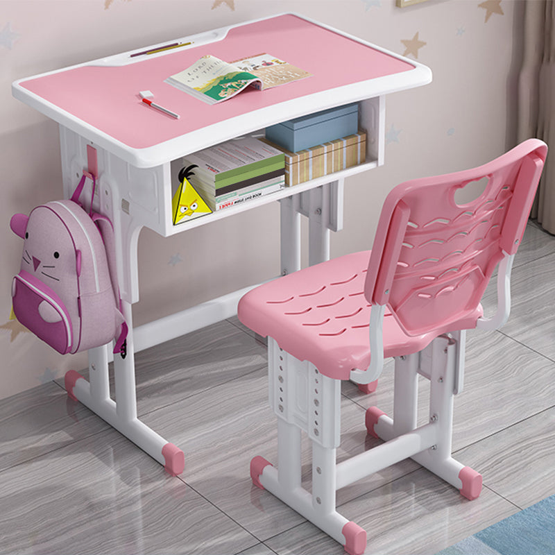 Adjustable Child Desk Solid Wood Desk and Chair Set with Bookshelf