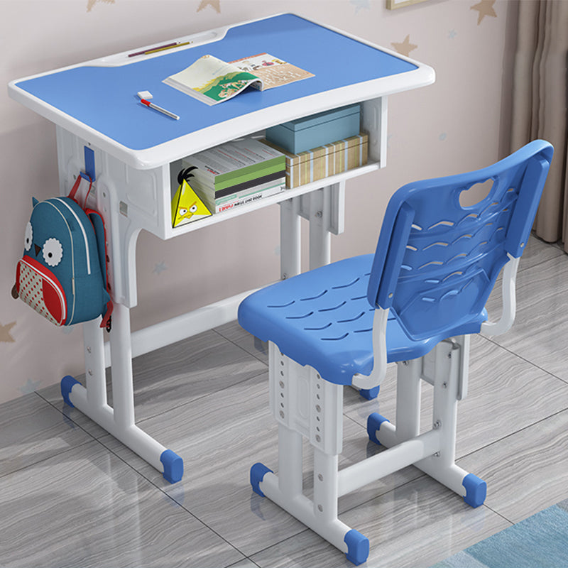 Adjustable Child Desk Solid Wood Desk and Chair Set with Bookshelf