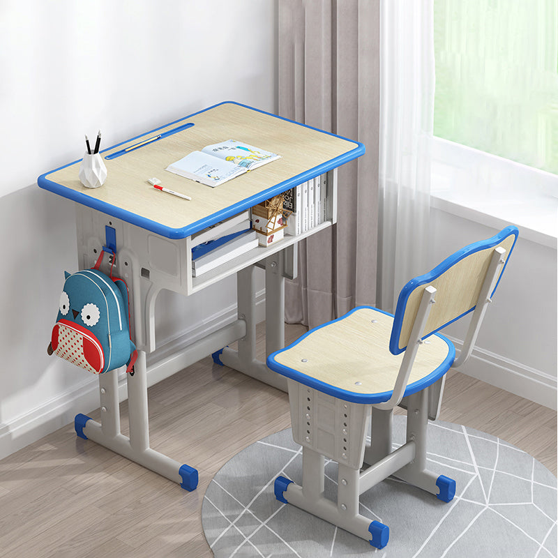 Adjustable Child Desk Solid Wood Desk and Chair Set with Bookshelf