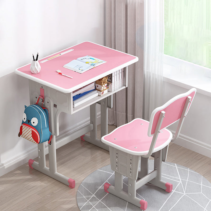 Adjustable Child Desk Solid Wood Desk and Chair Set with Bookshelf