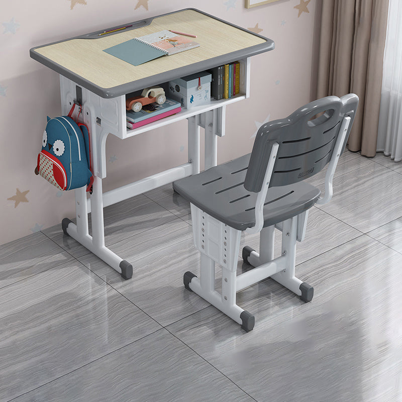 Adjustable Child Desk Solid Wood Desk and Chair Set with Bookshelf