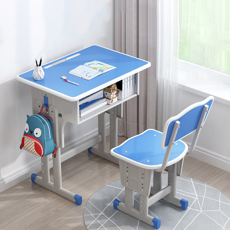 Adjustable Child Desk Solid Wood Desk and Chair Set with Bookshelf