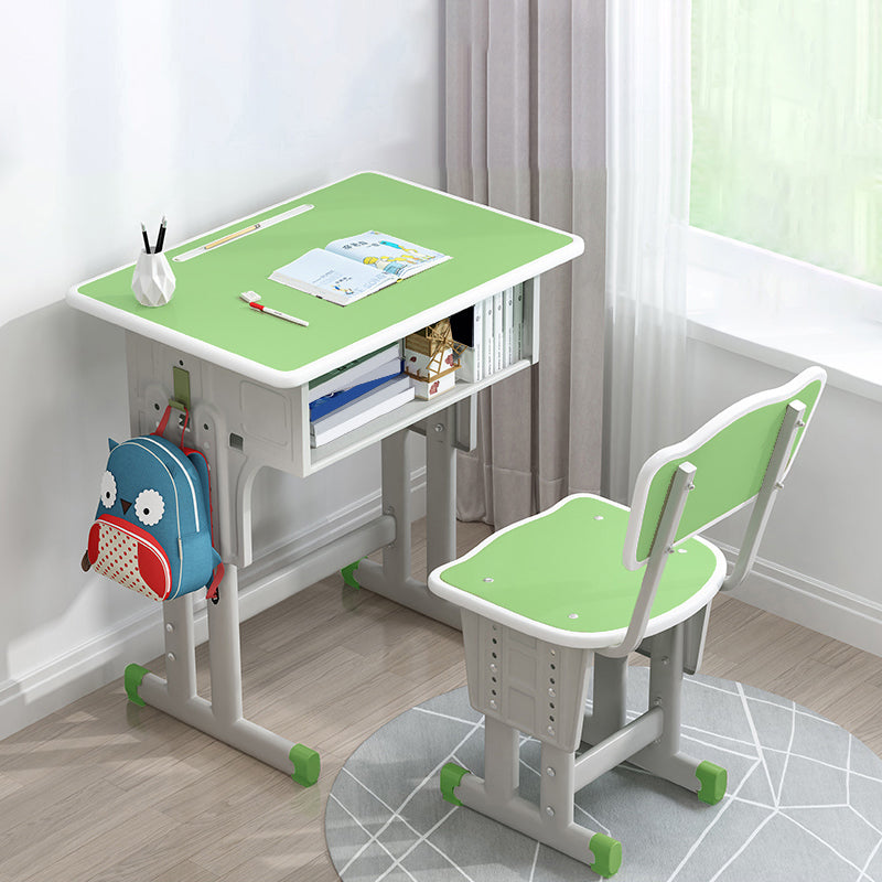 Adjustable Child Desk Solid Wood Desk and Chair Set with Bookshelf