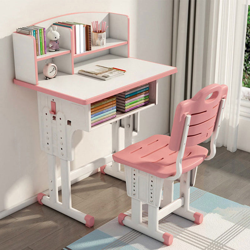 Adjustable Child Desk Solid Wood Desk and Chair Set with Bookshelf