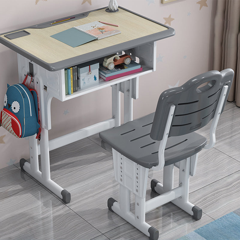 Adjustable Child Desk Solid Wood Desk and Chair Set with Bookshelf