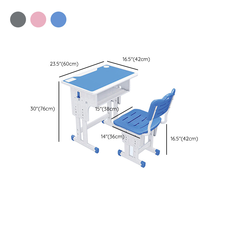 Adjustable Child Desk Solid Wood Desk and Chair Set with Bookshelf