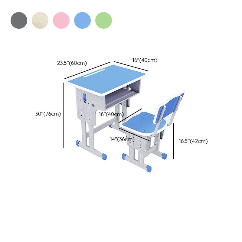 Adjustable Child Desk Solid Wood Desk and Chair Set with Bookshelf