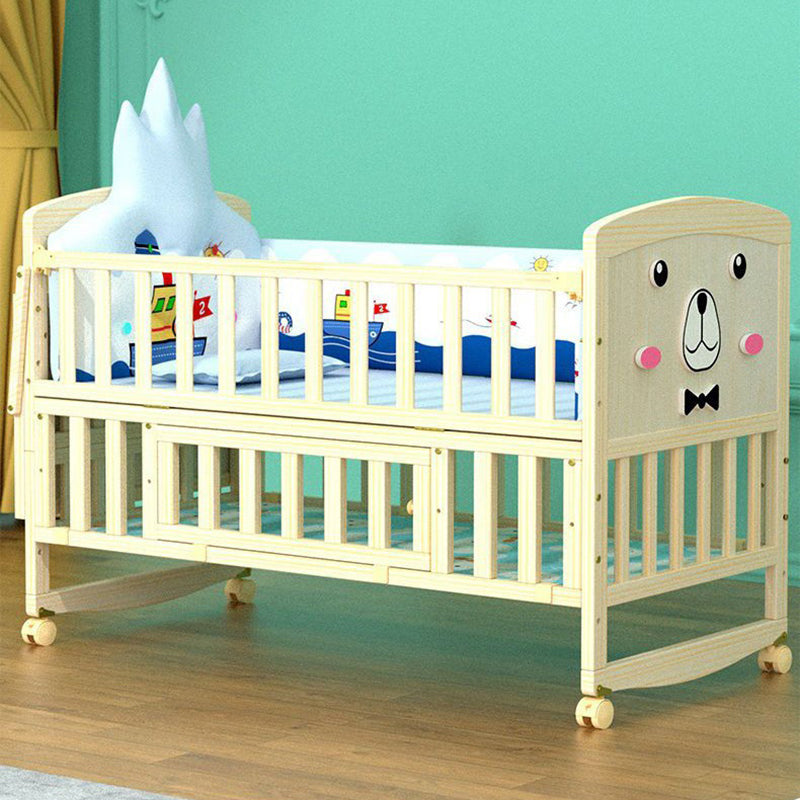 Scandinavian Solid Wood Baby Crib Convertible Nursery Bed with Guardrail