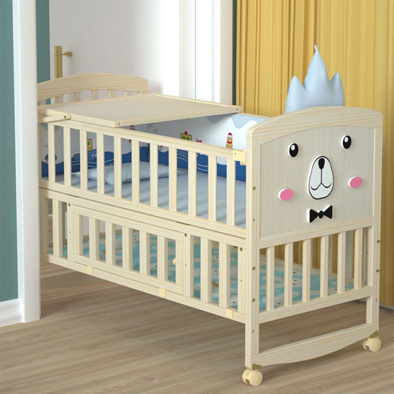 Scandinavian Solid Wood Baby Crib Convertible Nursery Bed with Guardrail