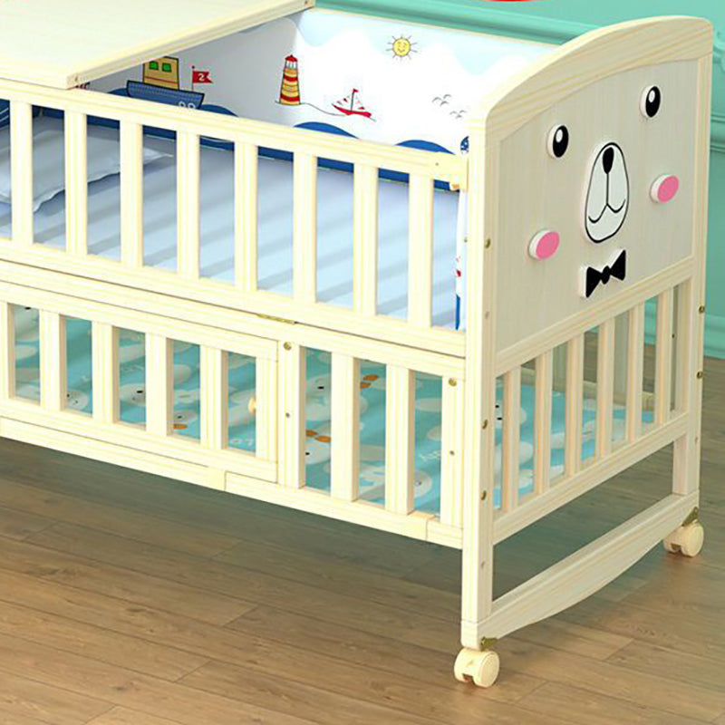 Scandinavian Solid Wood Baby Crib Convertible Nursery Bed with Guardrail