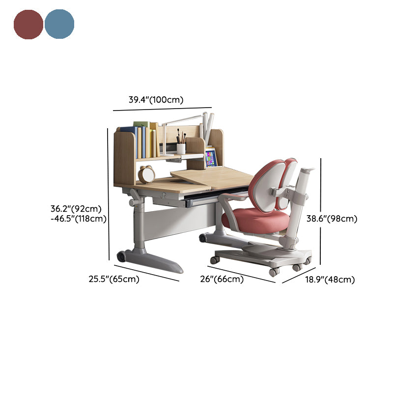 Adjustable Writing Desk Home Table and Chair Set with Storage Shelves