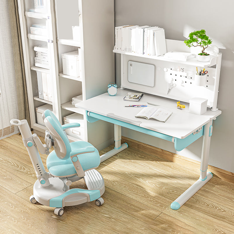 White Children's Desk with Storage Shelves Solid Wood Adjustable Student Table