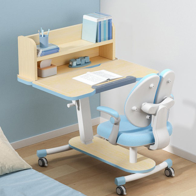 Solid Wood Study Desk Ergonomic Home Desk and Chair with Casters