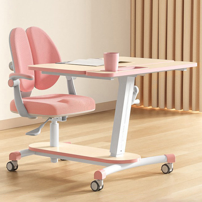 Solid Wood Study Desk Ergonomic Home Desk and Chair with Casters