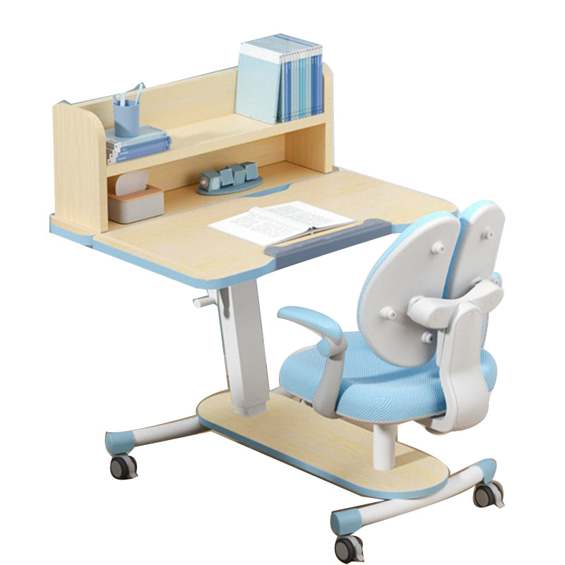 Solid Wood Study Desk Ergonomic Home Desk and Chair with Casters