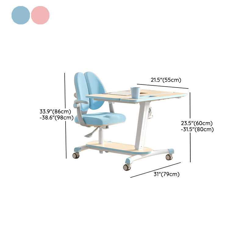 Solid Wood Study Desk Ergonomic Home Desk and Chair with Casters