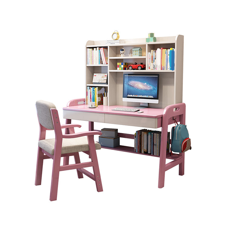 Solid Wood Study Desk Home Table and Chair Set with Storage Drawer