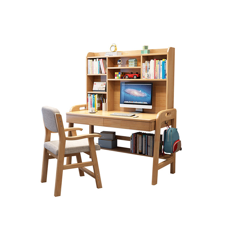 Solid Wood Study Desk Home Table and Chair Set with Storage Drawer