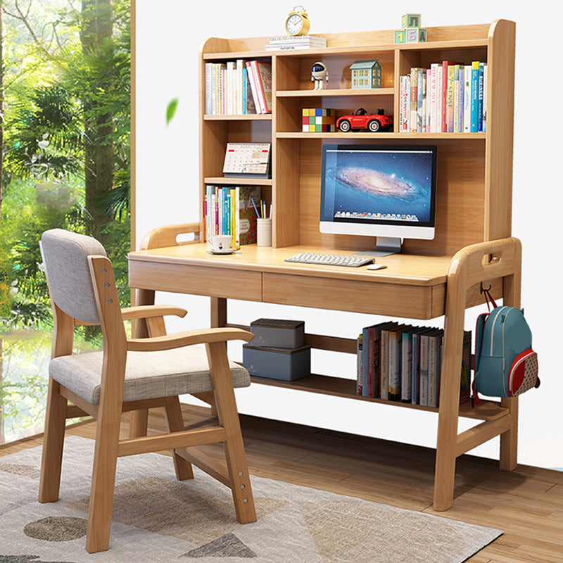 Solid Wood Study Desk Home Table and Chair Set with Storage Drawer