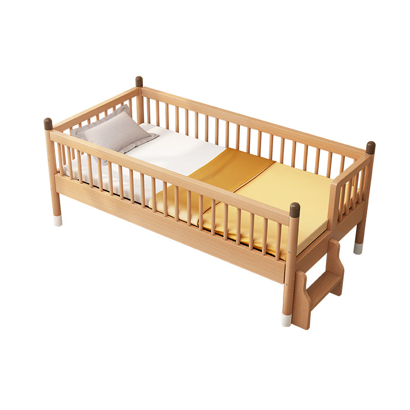 Light Wood Baby Crib Standard Size 2-in-1 Convertible Crib with Guardrail