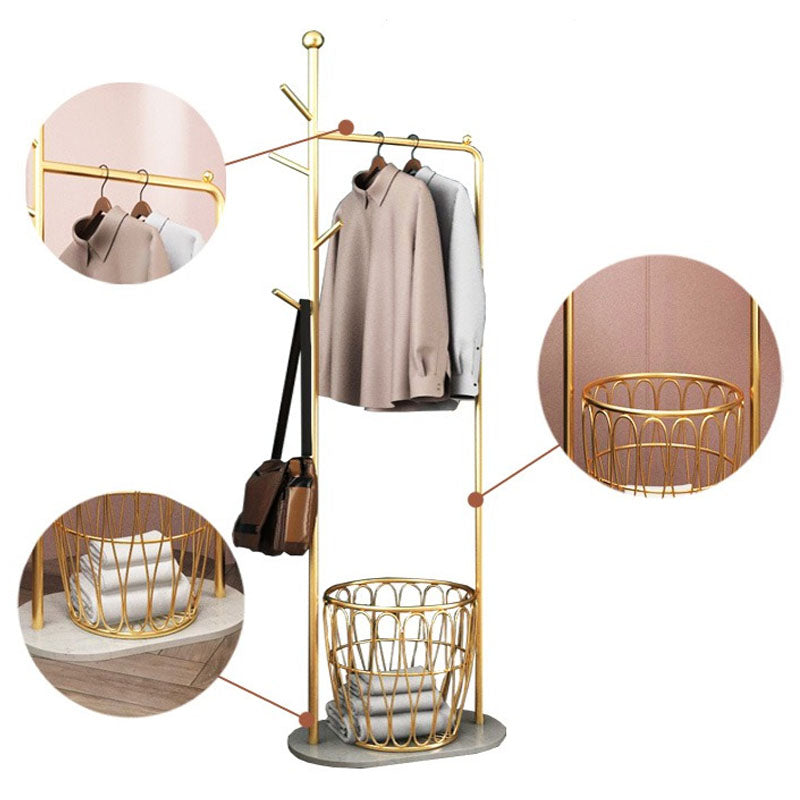 Gorgeous Metal Coat Rack Multi Coat Hooks Clothes Hanger with Storage