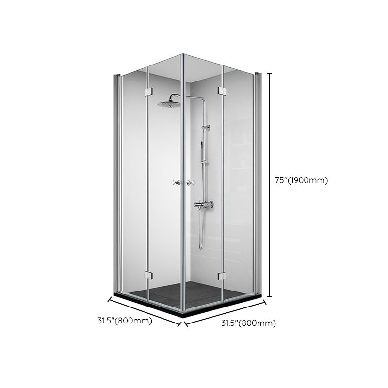 Silver Tempered Glass Folding Hinge Frameless Shower Bath Door