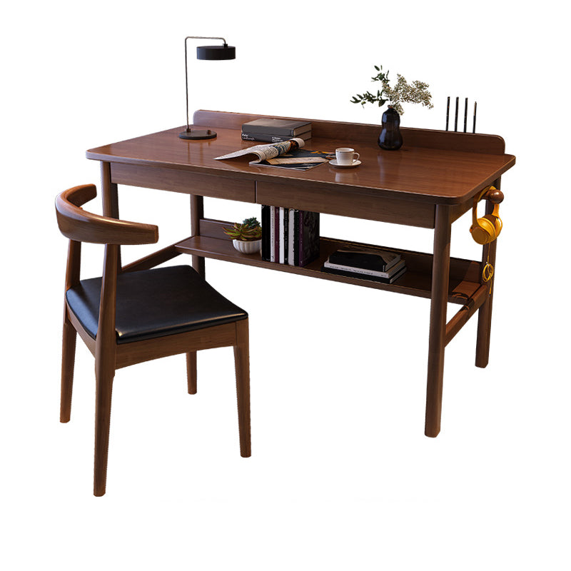 Home Solid Wood Study Desk with Storage Drawer with Bookshelf Writing Desk