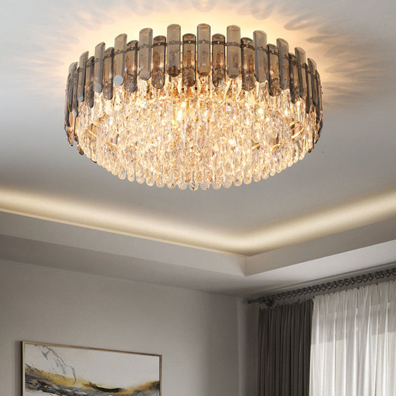 Modern Ceiling Lamp Minimalist Flush Mount Light Fixture with Crystal Shade for Bedroom