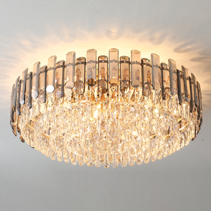 Modern Ceiling Lamp Minimalist Flush Mount Light Fixture with Crystal Shade for Bedroom