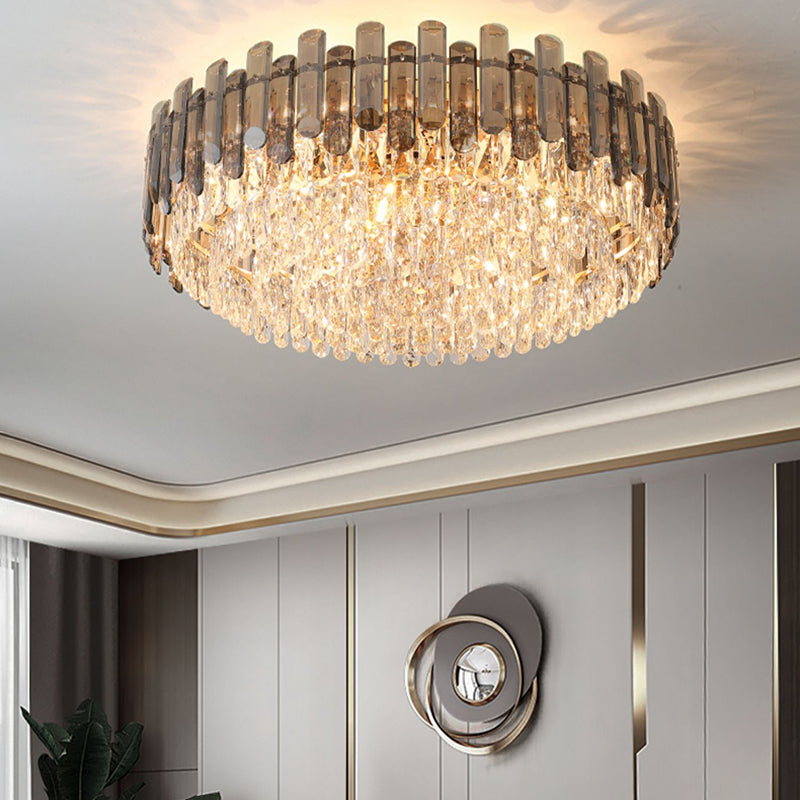 Modern Ceiling Lamp Minimalist Flush Mount Light Fixture with Crystal Shade for Bedroom