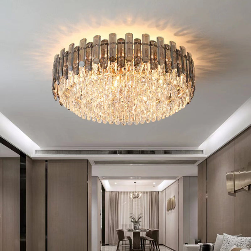 Modern Ceiling Lamp Minimalist Flush Mount Light Fixture with Crystal Shade for Bedroom