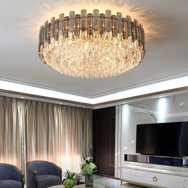 Modern Ceiling Lamp Minimalist Flush Mount Light Fixture with Crystal Shade for Bedroom