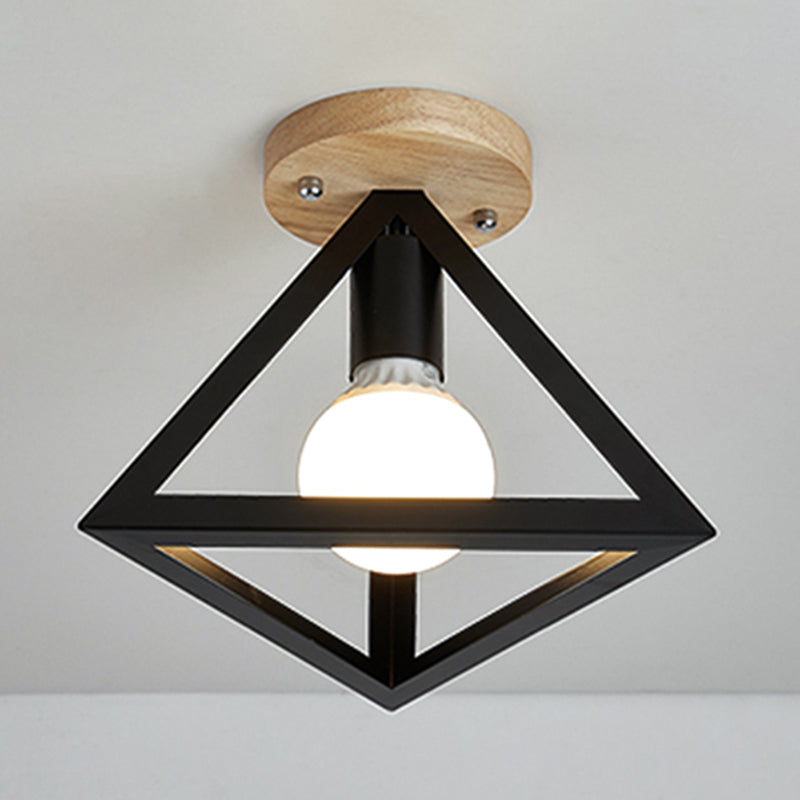 Nordic Flush Mount Geometric Ceiling Light Fixture with Wood and Metal for Hallway