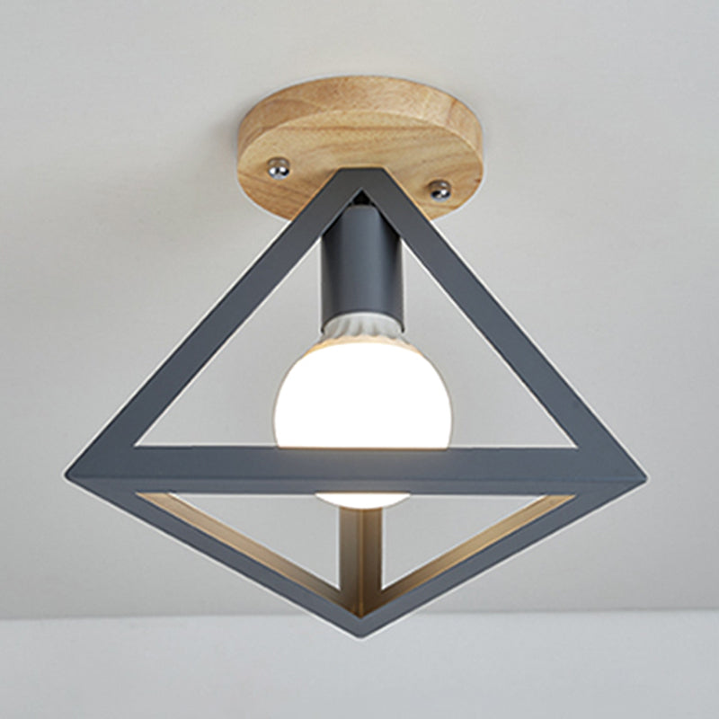 Nordic Flush Mount Geometric Ceiling Light Fixture with Wood and Metal for Hallway