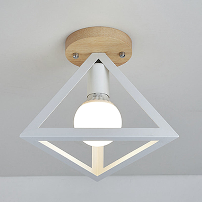 Nordic Flush Mount Geometric Ceiling Light Fixture with Wood and Metal for Hallway