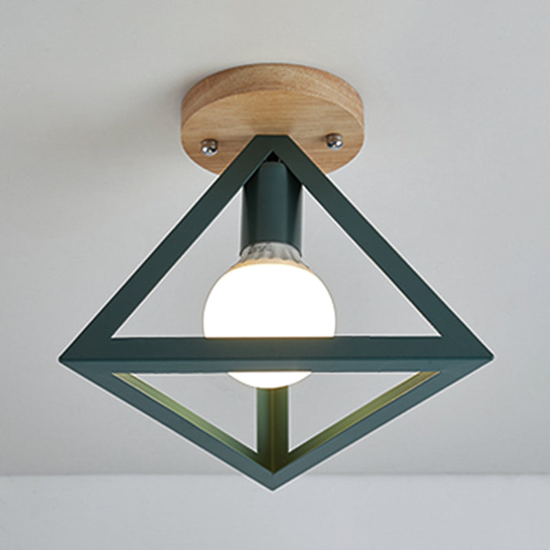 Nordic Flush Mount Geometric Ceiling Light Fixture with Wood and Metal for Hallway