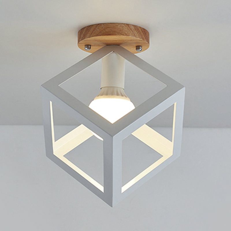 Nordic Flush Mount Geometric Ceiling Light Fixture with Wood and Metal for Hallway