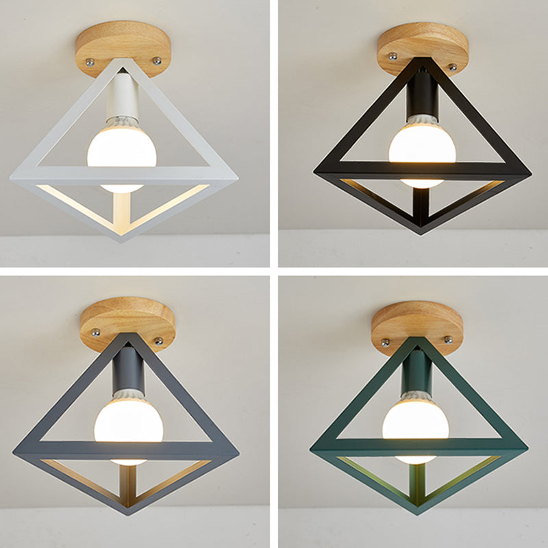 Nordic Flush Mount Geometric Ceiling Light Fixture with Wood and Metal for Hallway