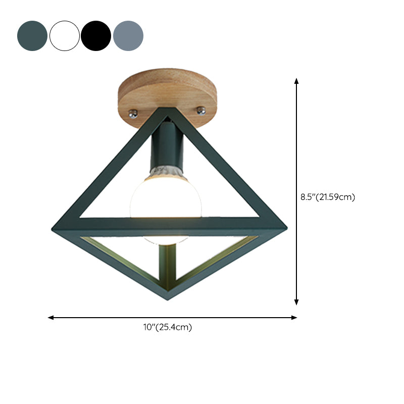 Nordic Flush Mount Geometric Ceiling Light Fixture with Wood and Metal for Hallway