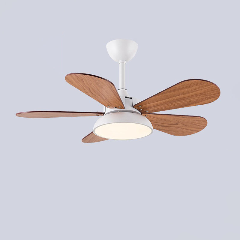 5 - Blades Kids Style Ceiling Fan Metal and Wood Fan Lighting Fixture in Grey / White