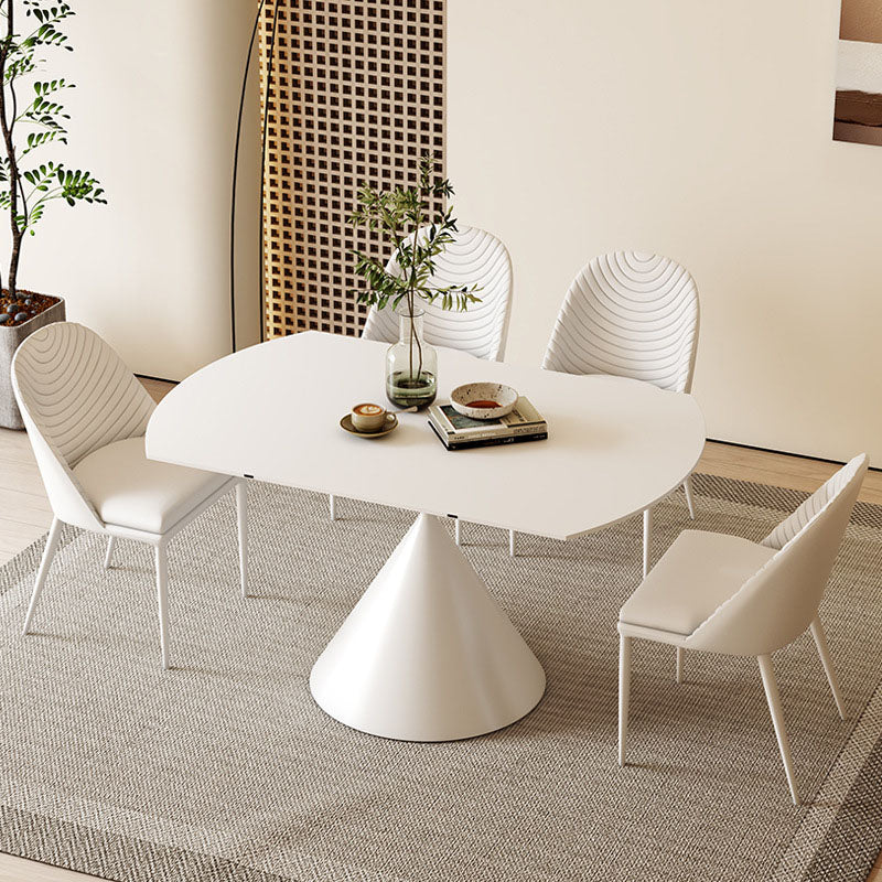 Sintered Stone Pedestal Dining Table Extendable Dining Table in White