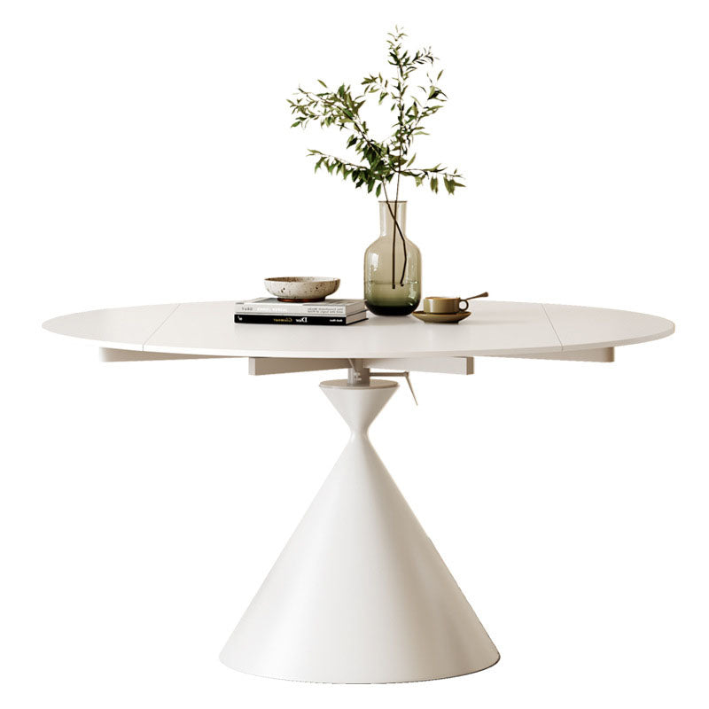 Sintered Stone Pedestal Dining Table Extendable Dining Table in White