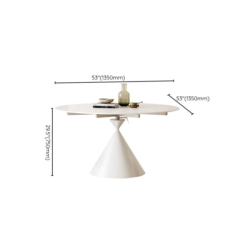 Sintered Stone Pedestal Dining Table Extendable Dining Table in White