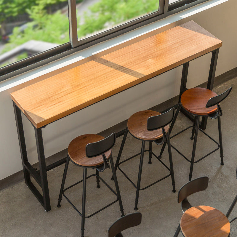 Industrial Style Bar Table Solid Wood Top Bistro Table with Trestle Base