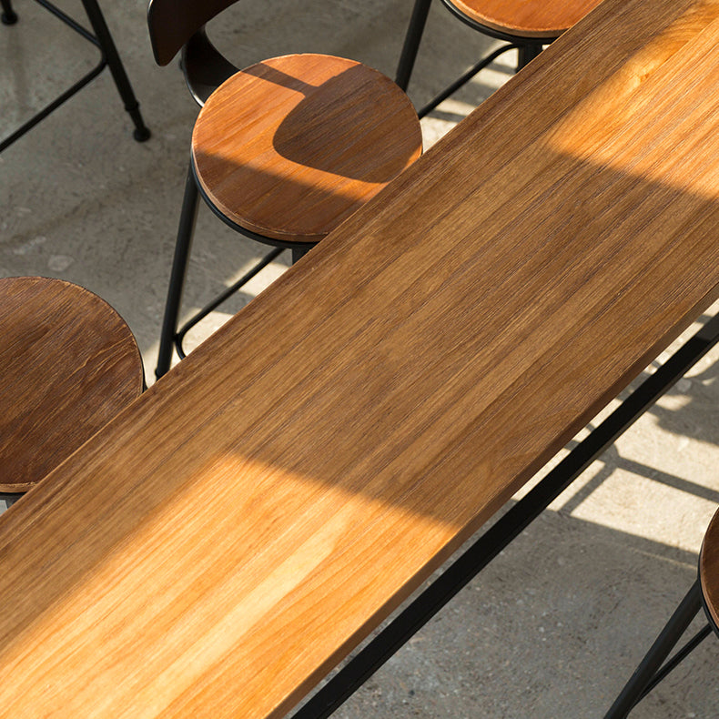 Industrial Style Bar Table Solid Wood Top Bistro Table with Trestle Base